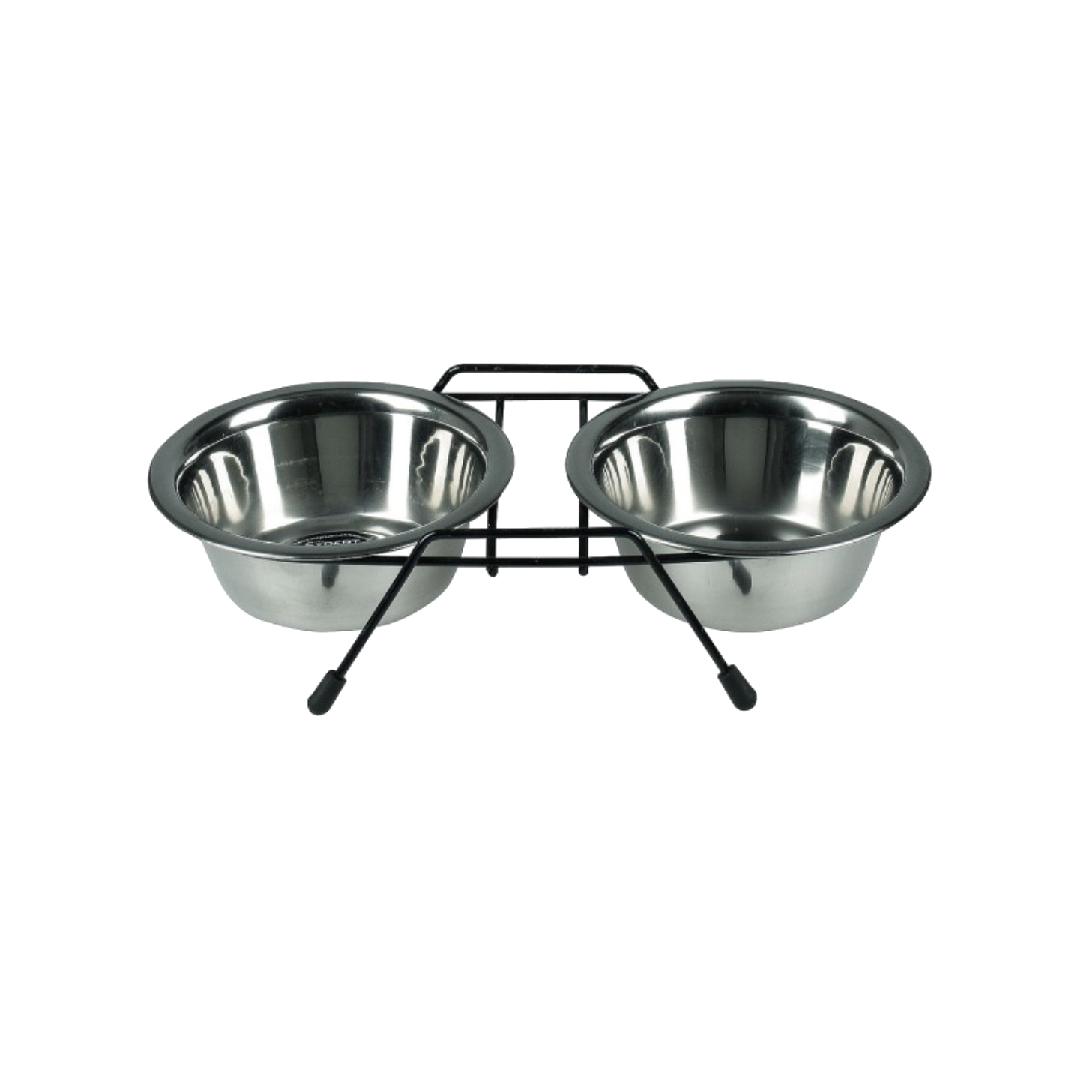 Dvojmiska nerezová so stojanom PET EXPERT 2x0,75l/15cm